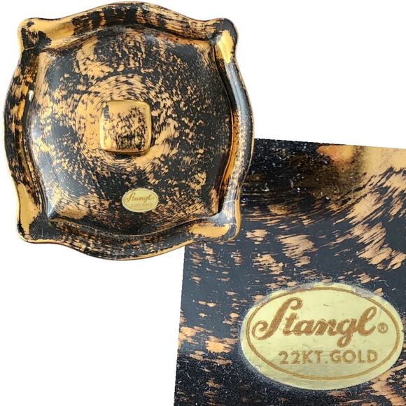 STANGL Lidded Dish Mid Century Art Pottery Marked 3676 Black 22k Gold - Picture 1 of 6